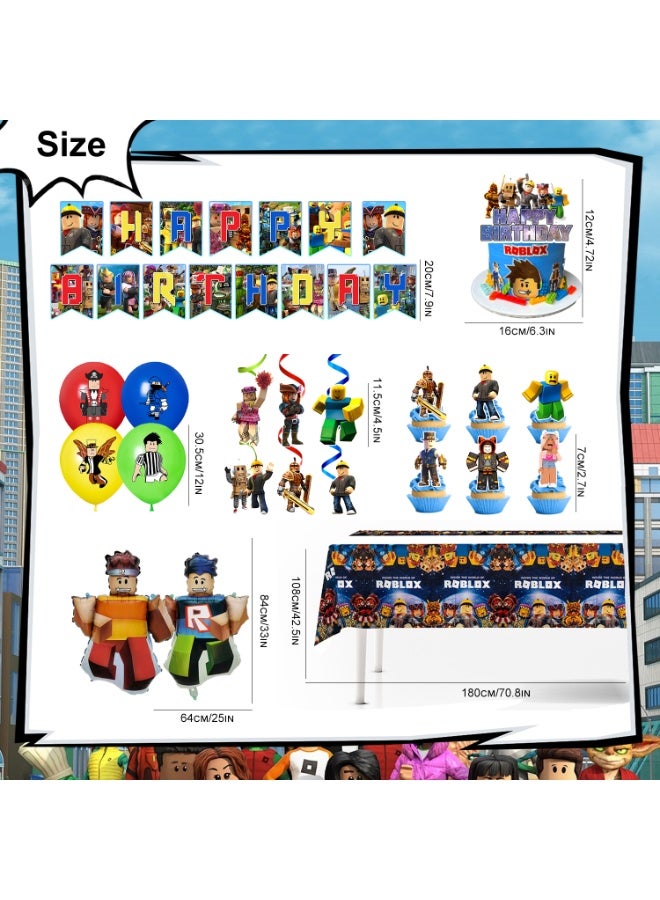 ILovhaprty Roblox Birthday Party Decorations, 35pcs Roblox Decoration Set - Roblox Balloons Banner Tablecloth Cupcake Toppers etc Roblox Birthday Party Decoration Supplies - Image 3